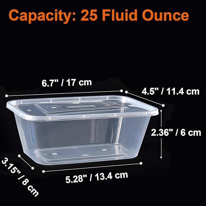 Tosnail 50 Pack 25 oz. Plastic Food Storage Containers with Lids Meal Prep Containers - Clear
