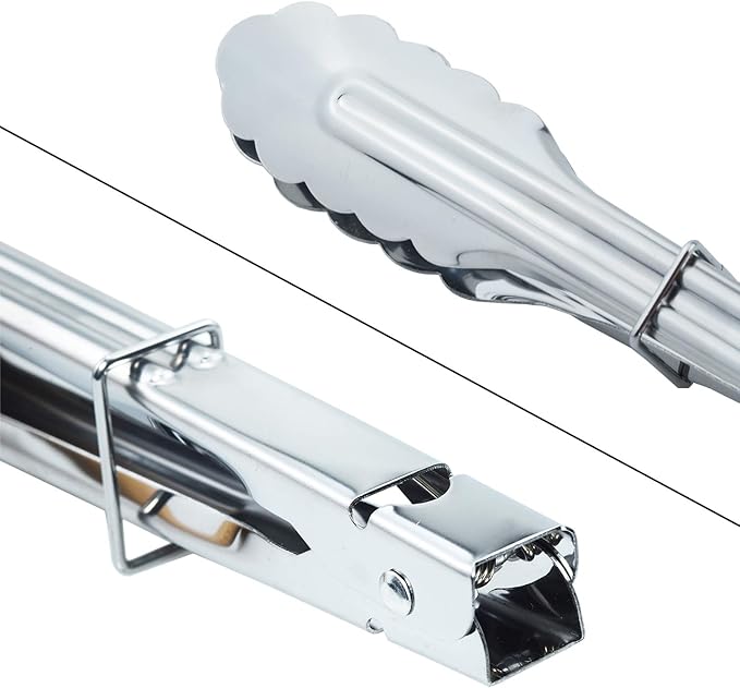 HINMAY Stainless Steel Utility Food Tongs Set Kitchen Metal Tongs for Cooking Grilling Barbecue BBQ and Serving Salad (9 12 Inch 4 Pieces)