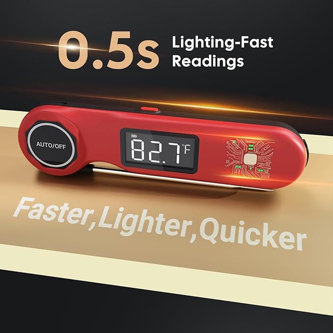 Rechargeable 0.5 Sec Reading Instant Read Meat Thermometer for Cooking, Digital Food Thermometer with High Precision Sensor, 1.42" Big Screen Waterproof Magnetic Meat Thermometer for Steak Fry Candy