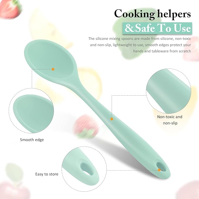 Shappy 4 Pieces Silicone Cooking Spoons 10.6 Inch Heat Resistant Kitchen Spoons for Mixing, Serving and Stirring Upgrade Large Non Stick Basting Utensils, Dishwasher Safe(Spoon,Fresh Color)