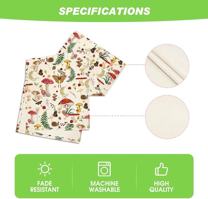 Artoid Mode Beige Modern Mushroom Table Runner, Seasonal Botanic Farmhouse Kitchen Dining Table Decoration for Home Party Decor 13x36 Inch