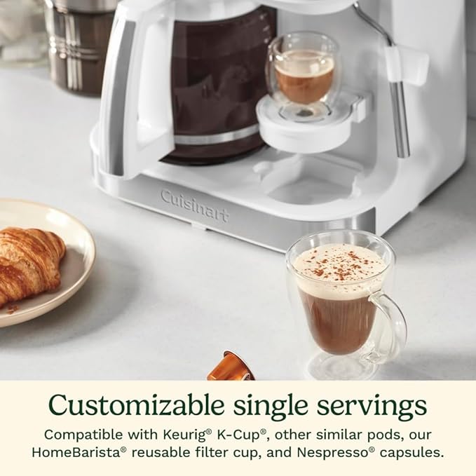 Cuisinart Coffee Center Barista Bar 4-in-1 Coffee Maker, Single-Serve Pods Compatible, Coffeemaker, Three Brewing Sizes, SS-4N1WNAS, White