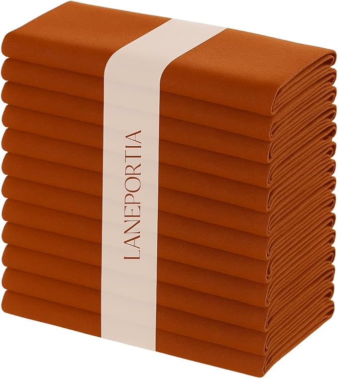 Cloth Napkins Set of 12 Solid Dinner Napkins 18x18 Inch, 100% Cotton, Soft Absorbent Reusable Washable Durable Napkin, Decorations, Restaurant, Wedding & Table Décor, Everyday Use - Rust