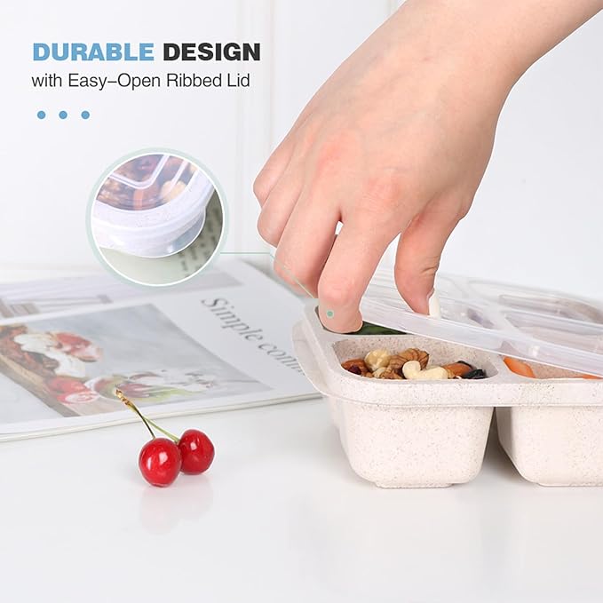 8 Pack Snack Box Container, 4 Compartments Bento Snack Containers for Organized Meal Prep, Reusable Divided Lunch Food Storage Containers for Work, Picnic– Microwave, Dishwasher, Freezer Safe