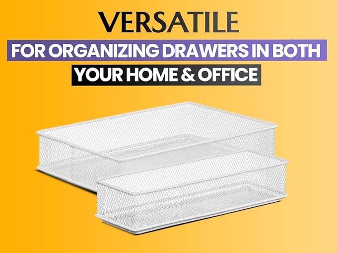 YBM HOME Silver Mesh Drawer Cabinet and or Shelf Organizer Bins, School Supply Holder Office Desktop Organizer Basket (12, 3x9x2 Inch)