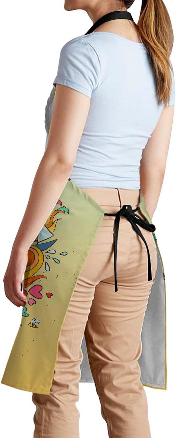 oFloral Psychedelic Girl Apron Adjustable Apron Cooking Kitchen Chef Women Men Aprons for Home Kitchen, Restaurant, Coffee House, Baking Gardening BBQ