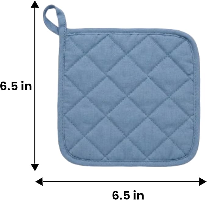Lobyn Value Packs Economical Lightweight Bulk Potholders Ten (10) Pack Everyday Quality 6.5" Square Perfect for Craft Projects Sky Blue