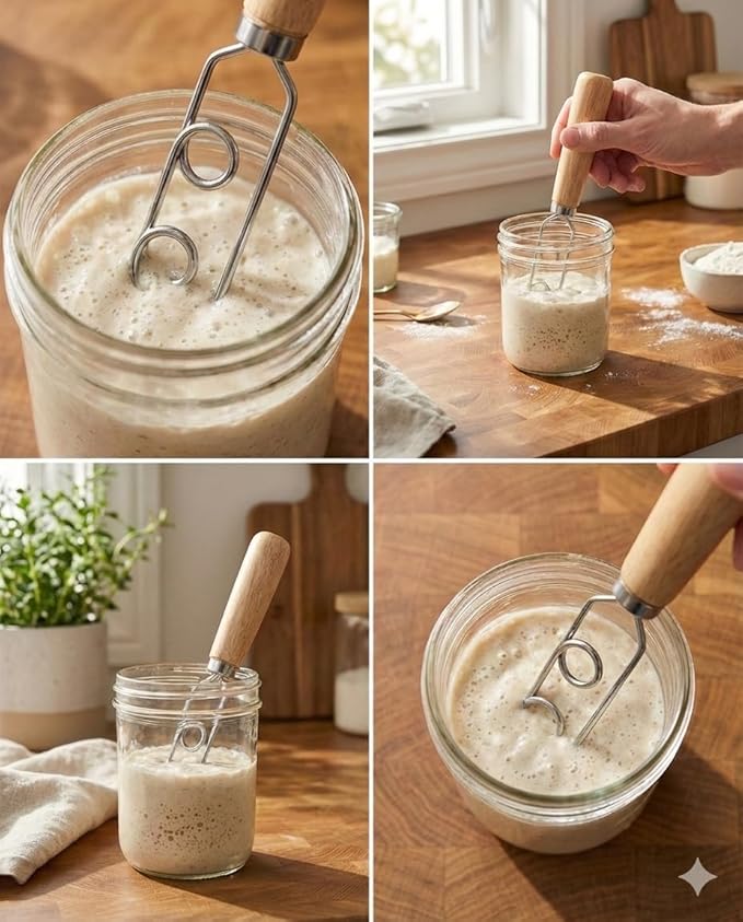 Sourdough Starter Stirring Hook and Dough Whisk | Small Size to Fit in Jars | Improve the Mixing Standard Of Your Starter For Better Baking Results | New England Sourdough Starter Co.