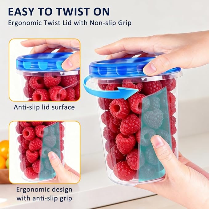 15 Pack 34oz Reusable Freezer Storage Containers with Twist Top Lids Airtight, Clear Plastic Soup Freezer Containers, Quart Food Storage Containers with Lids for Meal Prep Leftover Lunch Salad Fruit
