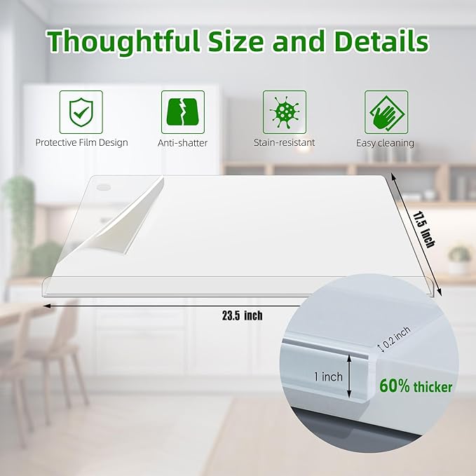 SWSKR Acrylic Cutting Board with Counter Lip,23''x17"Large Clear Cutting Board for Kitchen Countertop,Non-Slip,60% Thicker,Perfect for Bread,Meat,Veggies & More,Great Kitchen Essential Gadgets & Decor