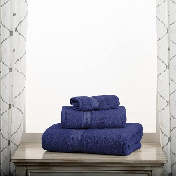 SUPERIOR Egyptian Cotton Pile 3 Piece Towel Set, Includes 1 Bath, 1 Hand, 1 Face Towel/Washcloth, Ultra Soft Luxury Towels, Thick Plush Essentials, Guest Bath, Spa, Hotel Bathroom, Navy Blue