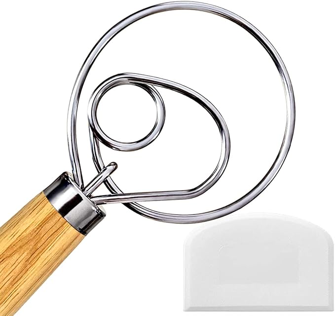 Danish Dough Whisk, Sourdough Tools For Bread Mixer, Dutch Style Bread Whisk For Sourdough Cooking Kitchen with Stainless Steel Danish Sourdough Whisks Bread Mixer 13" and Dough Scraper
