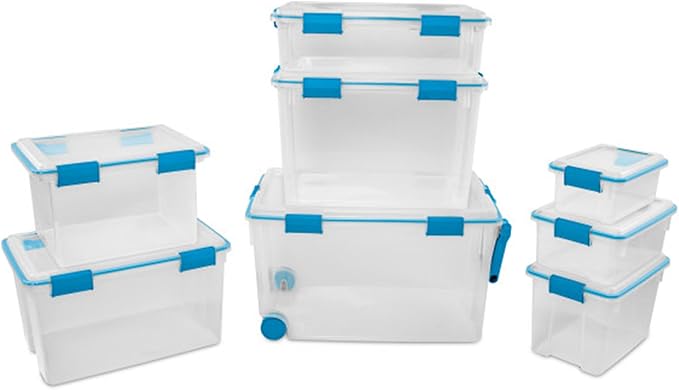 Sterilite 18-Pack Gasket Box, Weather-Resistant Storage Bins with Latching Lids, 12 Quart - Heavy-Duty Organizing Containers for Closet, Bathroom, and Office