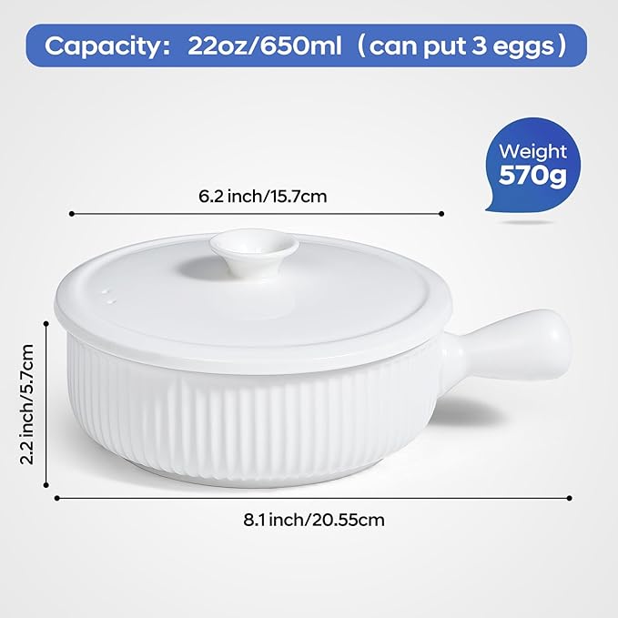EliteVibe Ceramic Microwave Egg Cooker Scrambled with Lid, BPA-Free Non-Stick Non-Toxic & Heat-Resistant Quick Cooking Egg Maker, Dishwasher Safe, Holds Up to 3 Eggs（White）