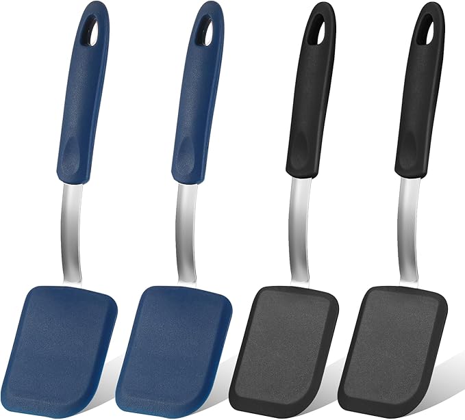Gejoy 4 Pcs Silicone Cookie Spatula Turner Mini Brownie Spatula Flexible Silicone Spatulas Nonstick Cookware Heat Resistant No Scratch Flipper Baking Utensils for Egg Pancake(Blue, Gray)