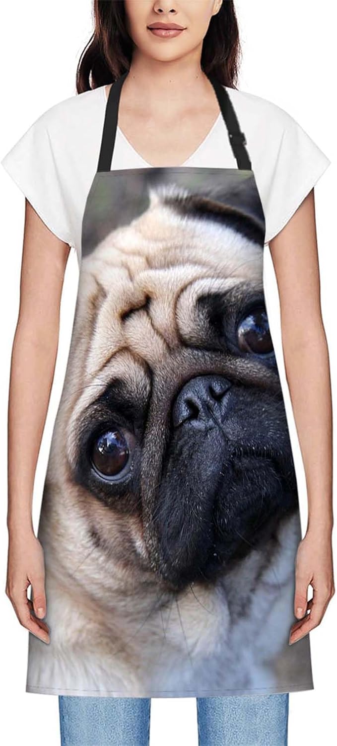 oFloral Pug Dog Apron Adjustable Bib Chef Aprons Cooking Apron Unisex Women Men Aprons Perfect for Home Kitchen, Baking, Gardening, Restaurant, Coffee house BBQ