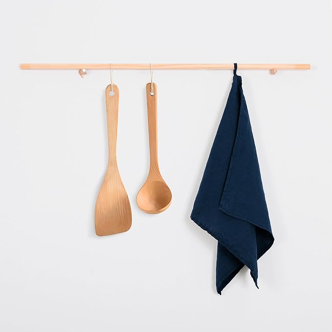 100% Linen Tea Towels - 14 x 28 Inch Pure French Linen Kitchen Dish and Hand Towels (Set of 4) (Navy)