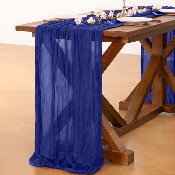Socomi 10pcs Royal Blue Cheesecloth Table Runner Boho Rustic Gauze 120 inch 10FT Cheese Cloth Runner for Wedding Party Baby Shower Birthday Home Decor Holiday Decorations