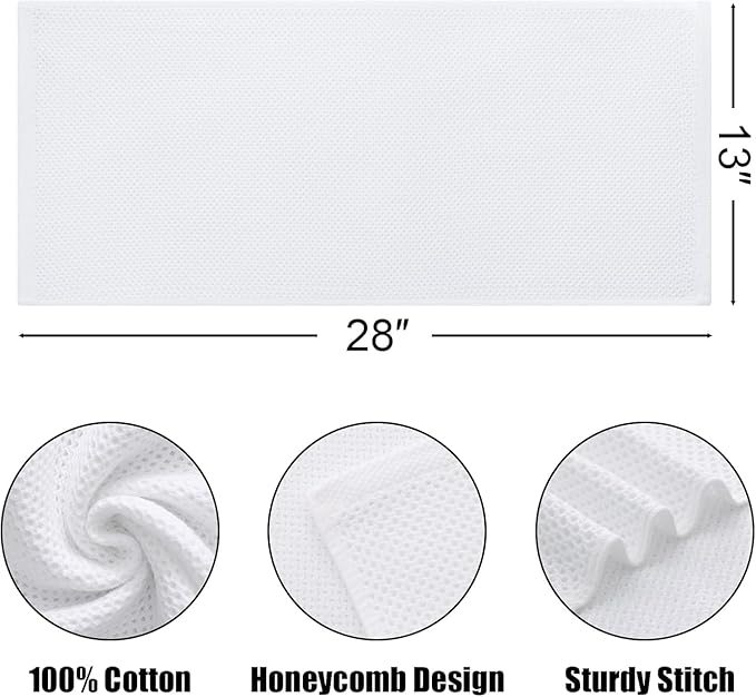 Kitinjoy 100% Cotton Waffle Weave Kitchen Hand Towels (13 X 28 Inches, White), 12-Pack Super Soft and Absorbent Dish Towel for Drying Dishes
