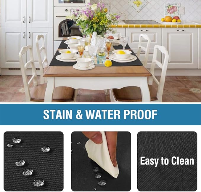 H.VERSAILTEX Linen Placemats Set of 8 Premium Solid Table Placemats for Dining Table Spill-Proof Waterproof Table Mats Heat-Resistant Kitchen Table Mats Washable, 12x18 inches, Black