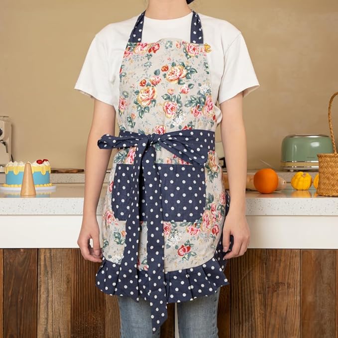 NEOVIVA Kitchen Aprons for Women with Pockets,Cooking Aprons for Women,Vintage Apron for Baking Gardening,Gifts for Mothers