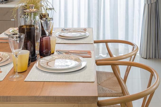 homing Cotton Linen Placemats Set of 6, Cloth Washable Farmhouse Dining Table Mats for Indoors & Outdoors, Easy to Clean, Neutral Beige, 13 x 19 Inch
