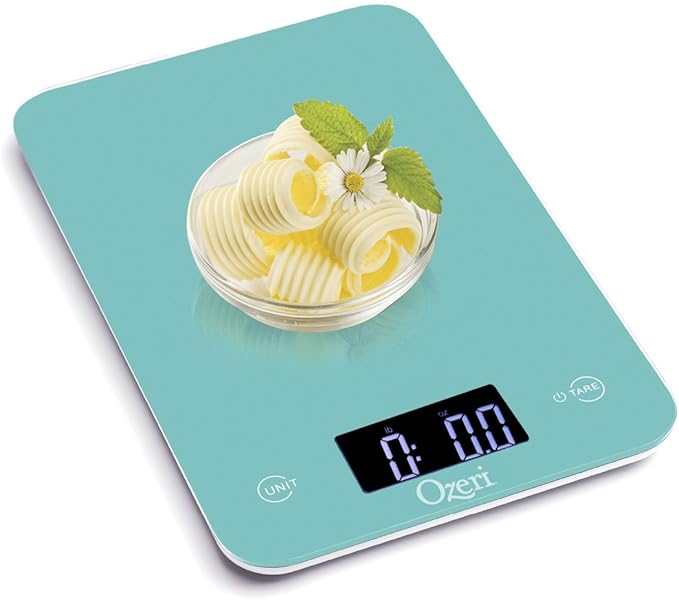 Ozeri Touch Professional Tempered Glass Digital Kitchen Scale, Teal Blue