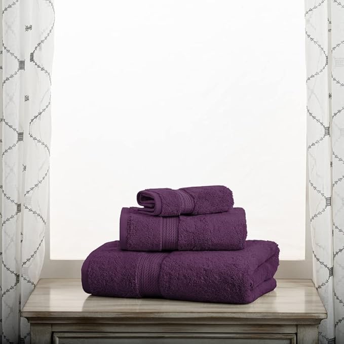 SUPERIOR Egyptian Cotton Pile 3 Piece Towel Set, Includes 1 Bath, 1 Hand, 1 Face Towel/Washcloth, Ultra Soft Luxury Towels, Thick Plush Essentials, Guest Bath, Spa, Hotel Bathroom, Plum
