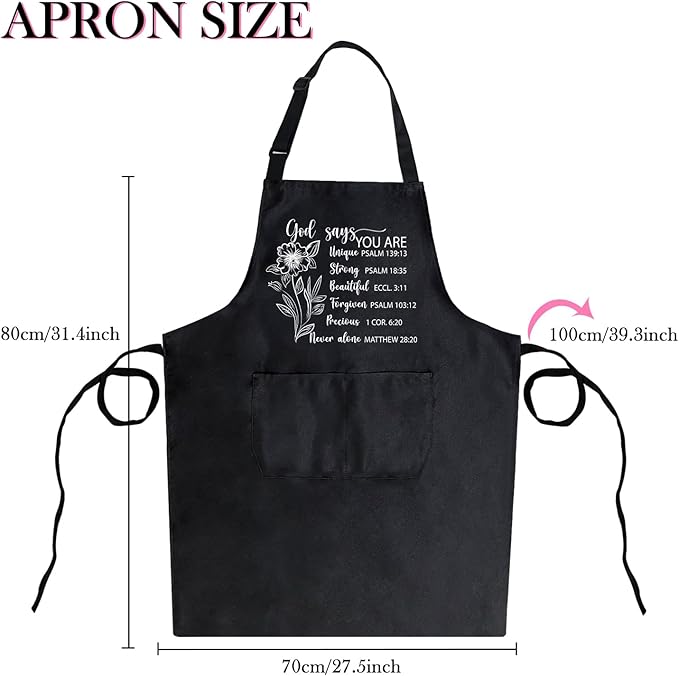 Black Baking Aprons for Women, Adjustable Cooking Baking Kitchen Aprons for Mom Chef with Pockets