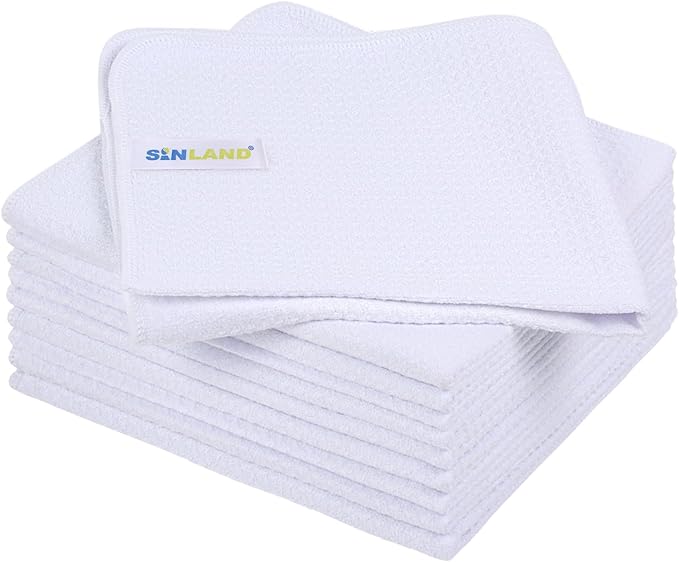 SINLAND Microfiber Kitchen Towel Premium Sublimation Blank Towels Fast Drying Tea Towel Polyester Dish Towels for Drying Dishes 16 Inch X 16 Inch 10 Pack White