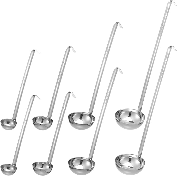 8pcs Stainless Steel Soup Ladle for Serving with Long Handles Sturdy Soup Ladle Portion Control Serving Spoons Cooking Servings Ladles for Cooking Stirring Sauce Kitchen Home Accessories Restaurant