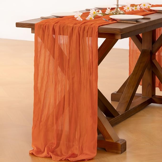 Socomi 3pcs Orange Cheesecloth Table Runner Easter Spring Boho Rustic Gauze 120 inch 10FT Cheese Cloth Runner for Wedding Party Baby Shower Birthday Home Decor Holiday Decorations