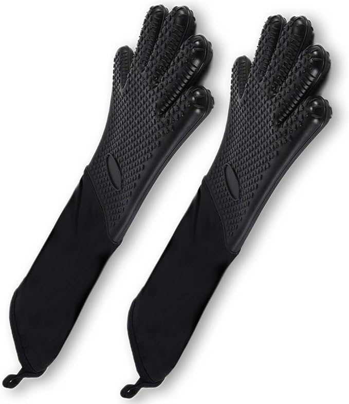 Linwnil Extra Long Professional Silicone Oven Mitts with Quilted Liner, Durable Heat Resistant Oven Gloves, Heat Resistant Oven Gloves,2 Pack (Black)