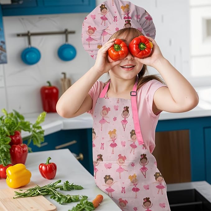 SANDJEST Kids Apron with Chefs Hat Set, Kitchen Apron Gifts