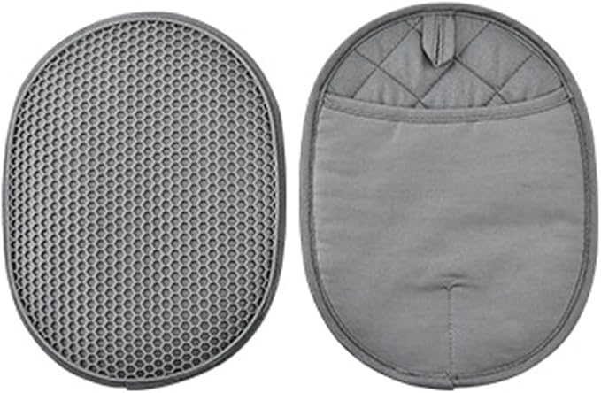 Silicone Pot Holder Set of 2 with Pocket, Heat Resistant Oven Mitts and Non-Slip Ribbed Kitchen Hot Pads for Cooking and Baking - Extra Large Size 9.8 x 7.5 inches, Quilted Lining (Grey)