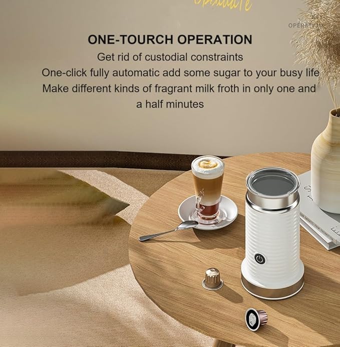 Milk frother，Electric milk frother,Fully automatic milk frother，Automatic milk frother， Electric for Hot & Cold Froth, Froth Or Heat Milk，Automatic off & Easy Cleaning, Silent Operation (White)