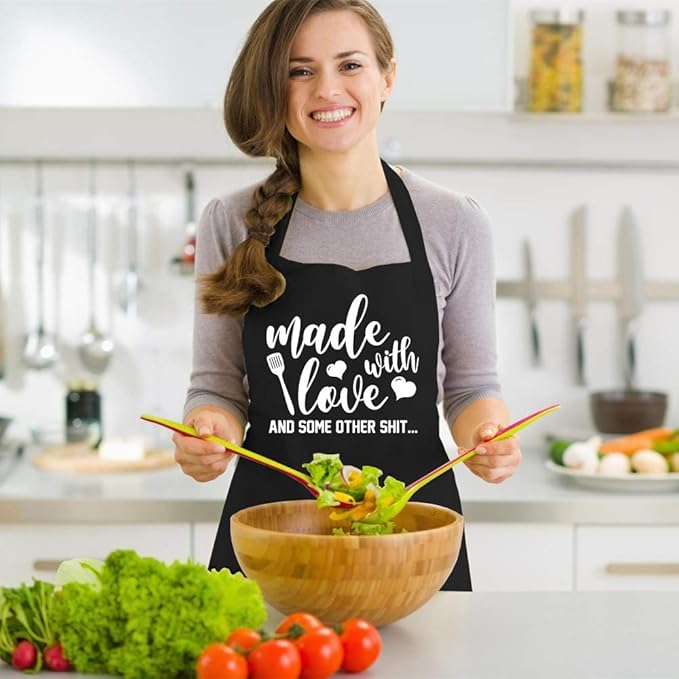 Funny Aprons for Women Men, Novelty Kitchen Cooking Apron with 2 Pockets, Cute Baking Gifts for Bakers, Birthday Mothers Day Apron Gift for Mom Wife Husband Sister Daughter Grandma