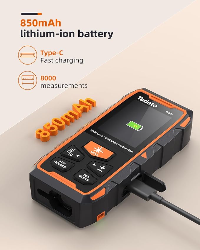 Tadeto Dual Laser Measuring Tool, 393FT/120M Bilateral Laser Measurement Tool Backlit LCD Display, Rechargeable Laser Measure with Ft/in/M Multiple Units Length/Area/Volume/Angle