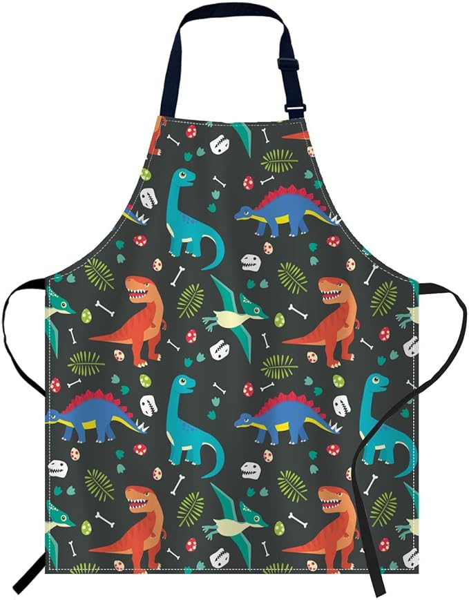 oFloral Colorful Dinosaur Apron Unisex Adjustable Bib Apron, Cooking Kitchen Chef Apron, Women Men Apron for Home Kitchen, Restaurant, Coffee house