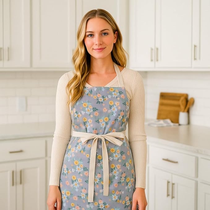 Aoomzoon Kitchen Aprons for Women with 2 Pockets,Double Sided Vintage Adjustable Apron for Gardening Cooking Arting Painting