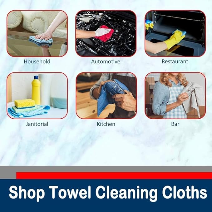 SIMPLI-MAGIC Premium Cotton Shop Towels 14"x12" (125 Pack) – Reusable Cleaning Shop Rags for Automobiles, Industries, Garage and Homes (Blue)
