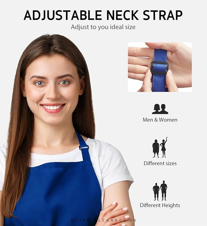 Syntus Apron for Men Women, Adjustable Cooking Kitchen Chef Aprons with 2 Pockets, Cotton/Polycotton/Polyester