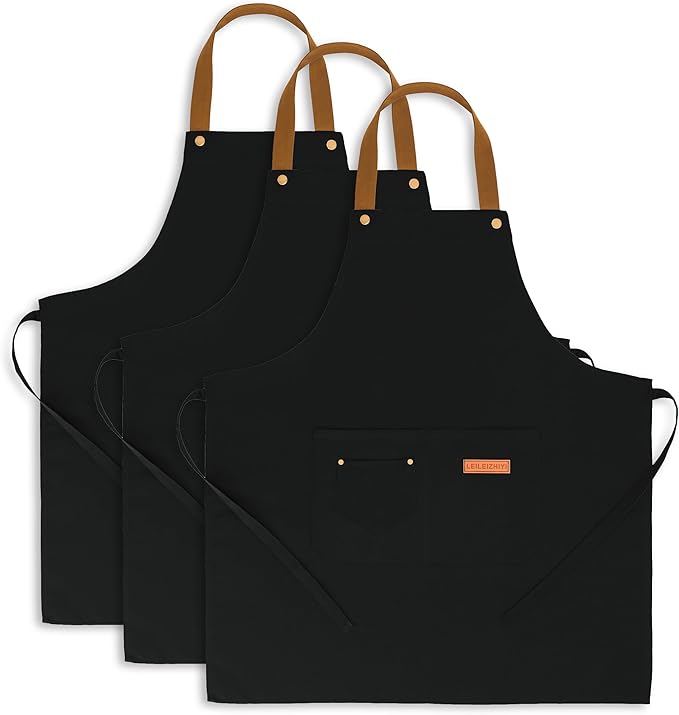 3 Pack Chef Apron Waterproof Adjustable with 2 Pockets for Men Women, Apron for Cooking Baking Restaurant