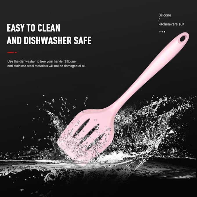 AOTHOD Silicone Cooking Utensils Set - 446°F Heat Resistant Kitchen Utensils, Spatula,Turner Tongs,Spoon,Whisk,Kitchen Utensil Gadgets Tools Set for Nonstick Cookware,Dishwasher Safe BPA Free(Pink)