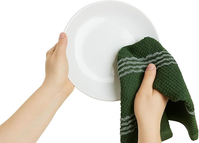 Serafina Home Dark Forest Green Kitchen Hand Dish Towels: Oversized 18" x 28",100% Cotton Soft Absorbent Dish Cloths for Cleaning Drying Set of 3 Multipurpose for Everyday Use