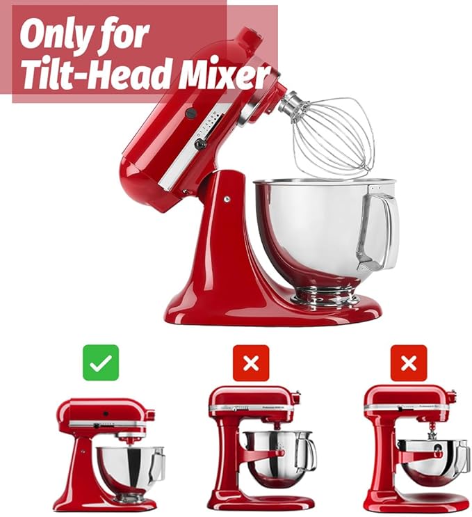 K45WW Dishwasher Safe Whisk Attachment Fits 4.5 Quart and 5 QT KitchenAid Tilt-Head Stand Mixer Stainless Steel 6 Wires Whip for Egg Heavy Cream Beater, Cakes Mayonnaise