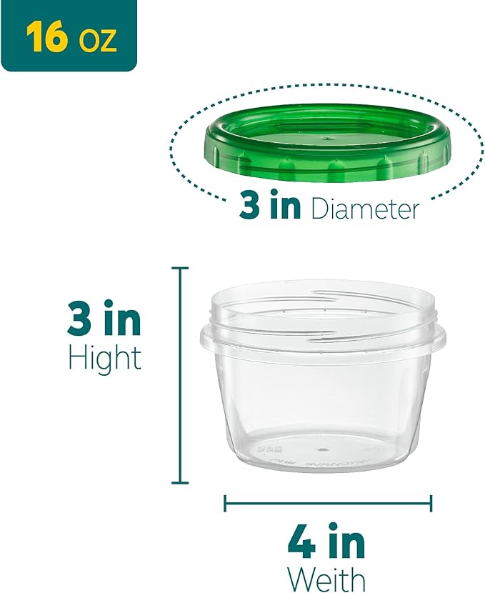 ELEGANT DISPOSABLES Twist Top Food Storage Containers 16 oz 12 Pack Plastic Freezer Storage Containers Leakproof Reusable with Screw on Colored Lids