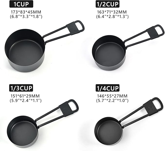 9PCS Black Stainless Steel Measuring Cups and Spoons Set, Heavy Duty Measuring Cup Set
