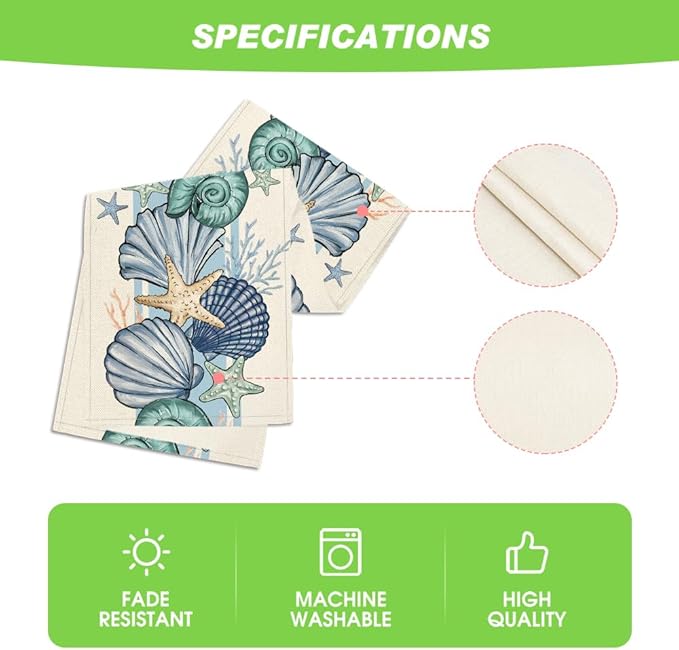 Artoid Mode Sea Shell Starfish Summer Table Runner, Seasonal Spring Ocean Kitchen Dining Table Decoration for Home Party Decor 13x60 Inch