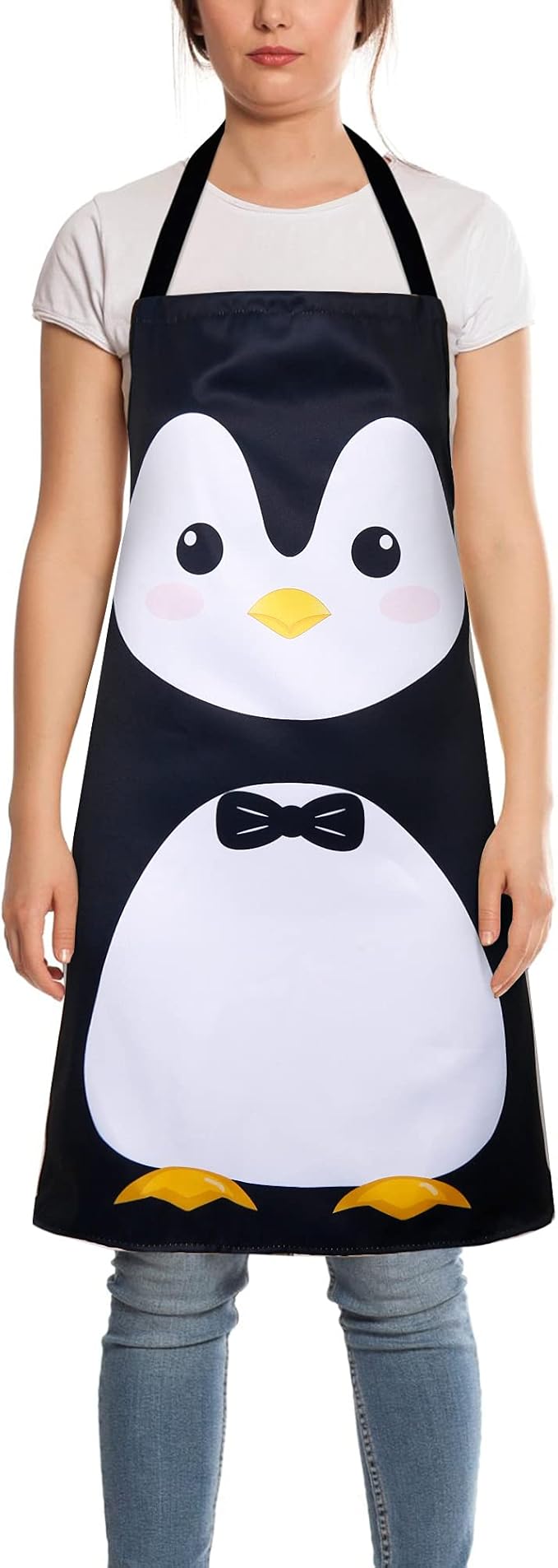 RosieLily Cute Aprons for Women Penguin Apron Black Apron Kitchen Apron for Cooking Baking Gardening Grilling BBQ Chef Penguin Gift for Men Black and White Bib Aprons